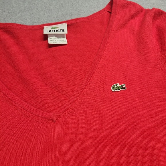 Lacoste Men's Cotton V-Neck Sweater Red Long Sleeve Size 36 Old Money Preppy - Picture 2 of 10